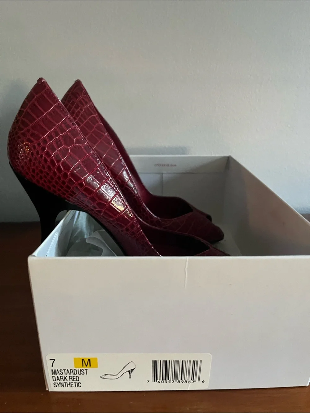 Anne Klein Red Croc-Embossed Peep-Toe Pumps